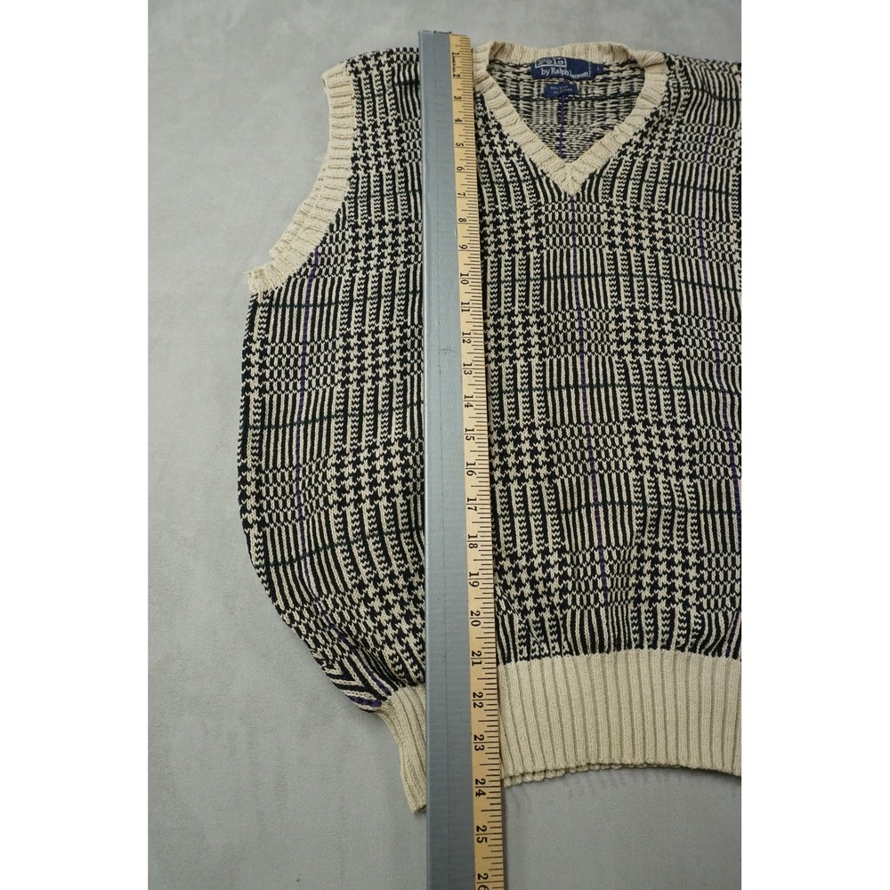 VTG Polo Ralph Lauren Mens Large V-Neck Fair Isle Knit Sweater Vest Cream Silk - Picture 5 of 5
